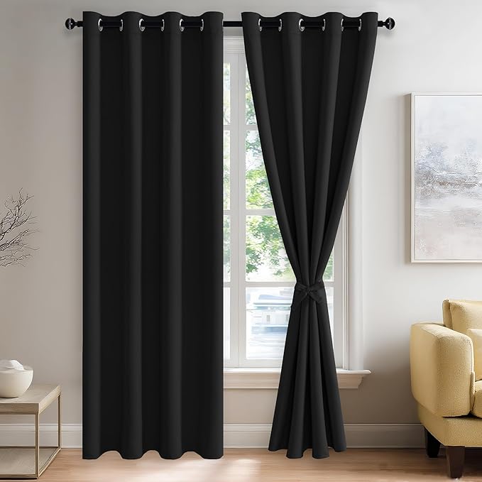 JIUZHEN Blackout Curtains with Tiebacks by JIUZHEN