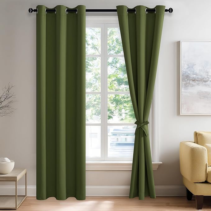 JIUZHEN Olive Green Blackout Curtains by JIUZHEN