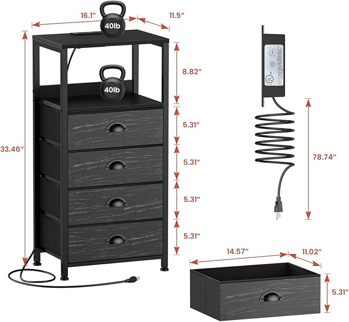 Nightstand with Charging Station & Voice Control Night Light, Night Stand with - Image 3