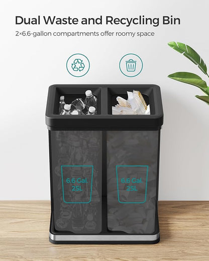 SONGMICS 2 x 6.6 Gallon Open Top Trash Can, Dual Compartment Garbage Can - Image 4