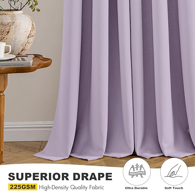 MIULEE Lilac Blackout Curtains for Bedroom Living Room 63 Inches Long 2 Panels - Image 5
