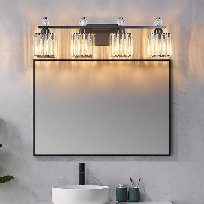 FDPBY Vanity Lights 4-Light Modern Crystal Vanity Light Plating Black Bathroom - Image 3
