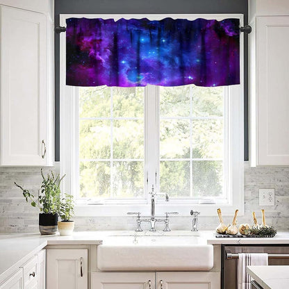 Galaxy Valance Curtain for Kids Room Universe Beautiful Blue Purple Meteor Solar System Planet Outer Space Window Treatment Valances Curtains for Boys Living Room Bedroom Nursery 54x18In