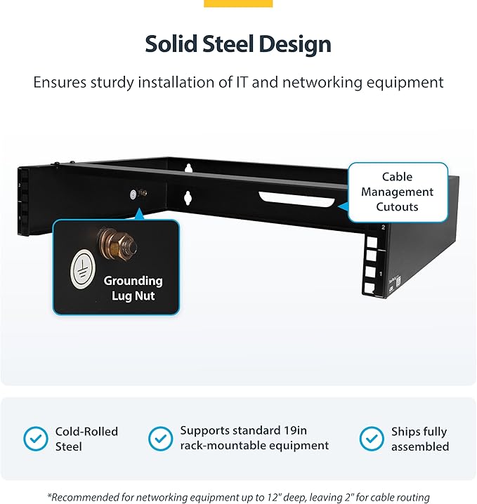 StarTech.com 2U Wall Mount Network Rack - 14 in Deep - 19" Patch Panel Bracket - Image 3
