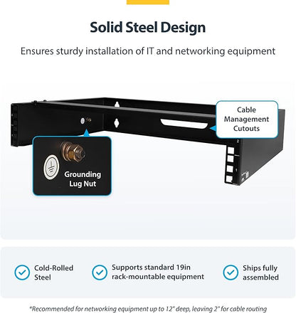 StarTech.com 2U Wall Mount Network Rack - 14 in Deep - 19" Patch Panel Bracket - Image 3