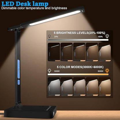 snsok Smart Desk Lamp with Dual USB Charging & 2 AC Outlets, Digital Clock - Image 2