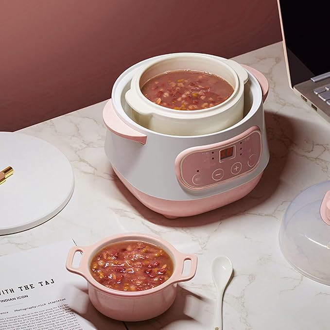 Stew Pot Cooker, Electric Ceramic Slow Cooker 1L 200W, Anti Dry Burn Rice Soup - Image 5