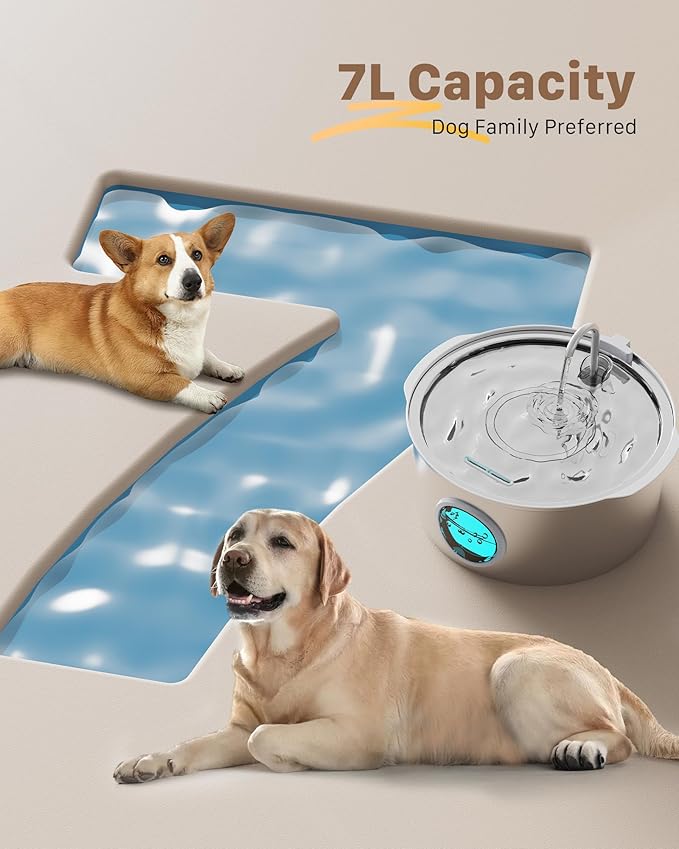 Dog Water Fountain for Large Dogs: 7L/236oz/1.8G Dog Fountain Stainless Steel - Image 4