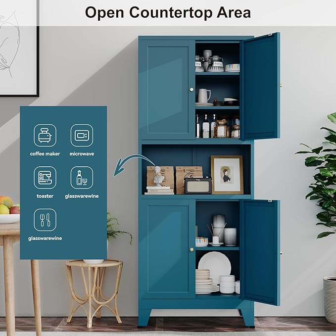 Metal Pantry Storage Cabinet, Microwave Stand - Image 4