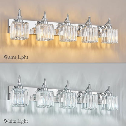 BBLLWJ Crystal Vanity Lights Chrome 5 Light Bathroom Light Fixtures Over Mirror - Image 2