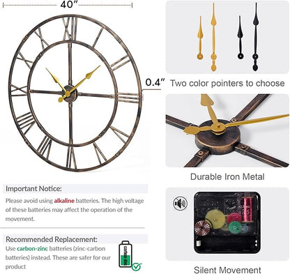 Ohweog Large Wall Clock for Living Room Decor – 40 Inch Silent Non-Ticking - Image 2