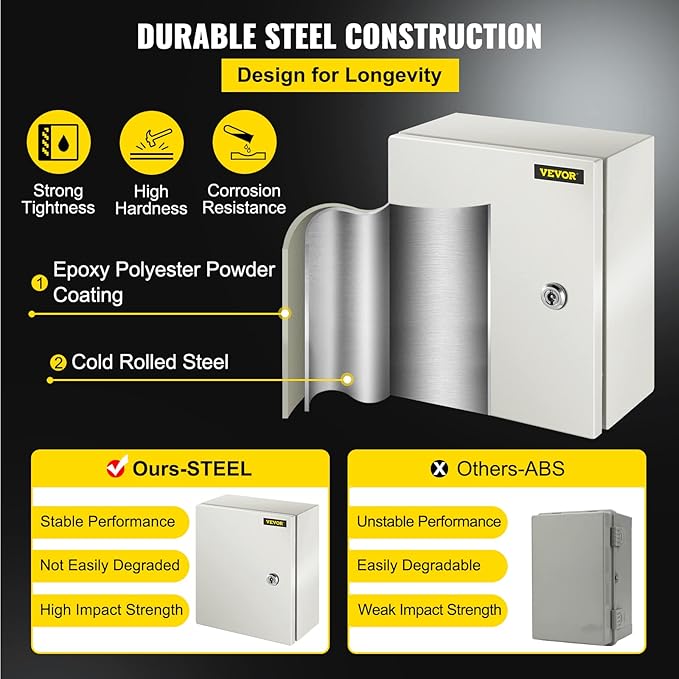 VEVOR NEMA Steel Enclosure, IP66 Waterproof & Dustproof, Outdoor/Indoor - Image 3