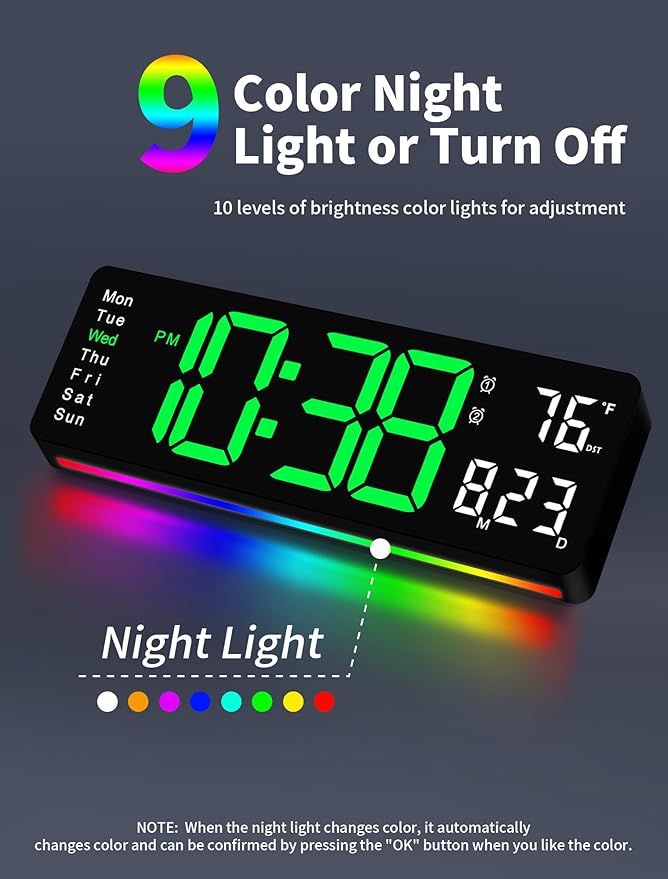 MASHI Digital Wall Clock, Auto-Dimming Wall Clock - Image 3