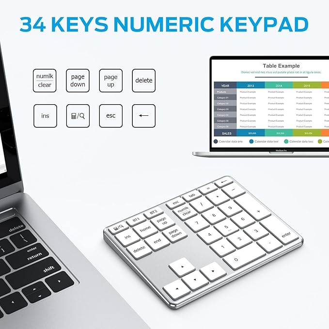iClever KP10 Bluetooth Number Pad, Dual Device Connection, 34 Keys Ultra-Slim - Image 6