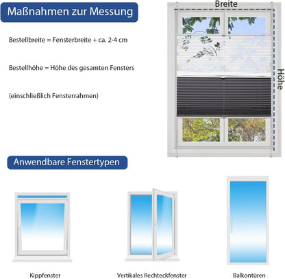 Sekey Pleated Blind Double Pleated Day+Night Blackout No Drilling Tensioned Light Protection Klemmfix Translucent Burnout Pattern 55 x 120 cm Print and Grey