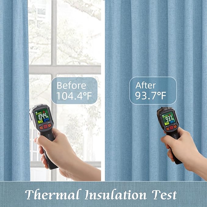 LAMIT Blue 100% Blackout Linen Curtains, 63 Inches Linen Textured Thermal - Image 4