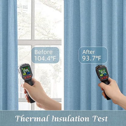LAMIT Blue 100% Blackout Linen Curtains, 63 Inches Linen Textured Thermal - Image 4