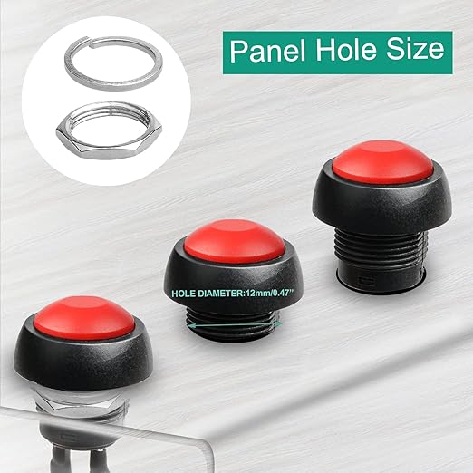 QTEATAK 1/2" Pre-Wired Mounting Hole On/Off Red Mini Round Waterproof Momentary - Image 2