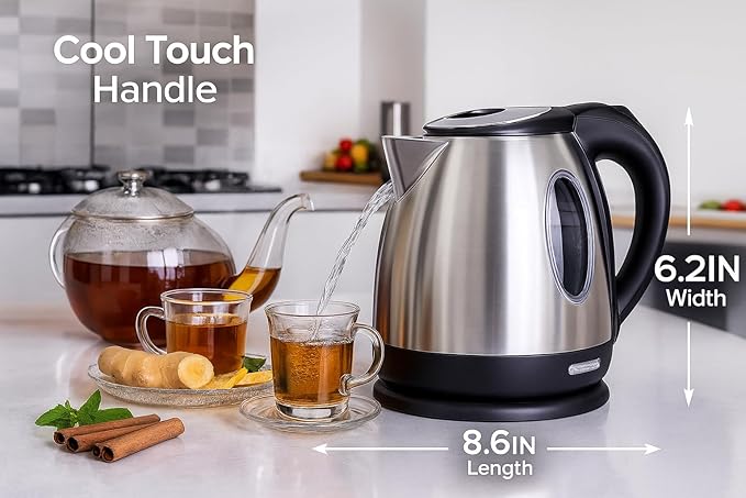 Moss & Stone 1.2L Stainless Steel Small Electric Kettle, Cordless 1500w Fast - Image 4