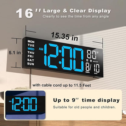 JALL 16" Large Digital Wall Mount Clock, Count Down Timer, Big LED, RGB Color - Image 2