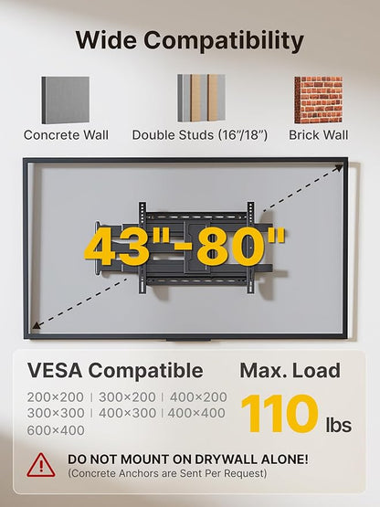 monTEK Long Arm TV Wall Mount for Most 43-80 Inch TVs, 42 Inch Long Extension - Image 2
