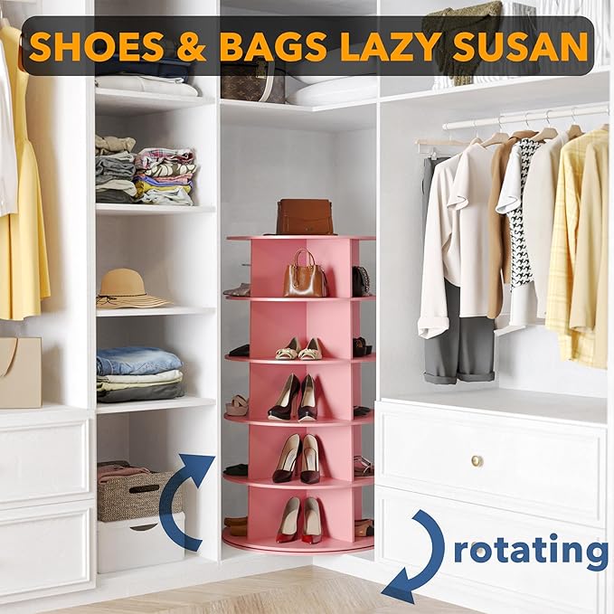 SpaceAid 5 Tier Rotating Shoe Rack Tower, Spinning Shoe Display Lazy Susan - Image 4