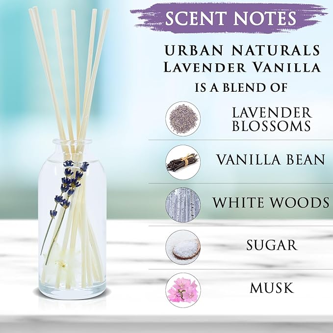 Urban Naturals Lavender Vanilla Reed Diffuser Set | Room Scent Infuser - Image 4