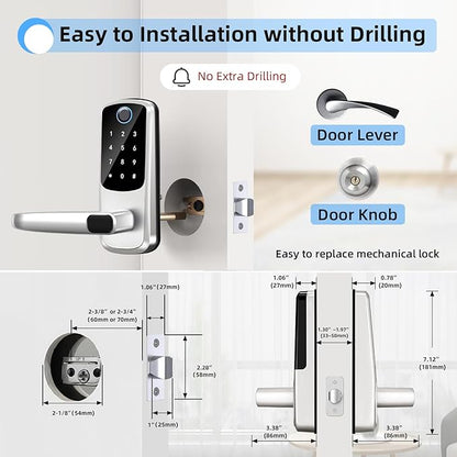 Smart Door Lock with Handle, Keyless Entry Door Locks, 8-in-1 Fingerprint - Image 6