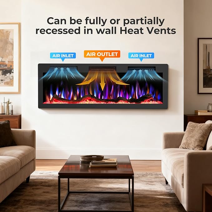 R.W.FLAME 50" Recessed and Wall Mounted Smart Electric Fireplace, Alexa/WiFi - Image 8
