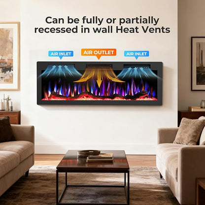 R.W.FLAME 50" Recessed and Wall Mounted Smart Electric Fireplace, Alexa/WiFi - Image 8