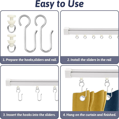 Jeffdad 100pcs Curtain Track Hooks Set, 50 Pieces Metal Curtain Hooks and Gliders for Standard Rails