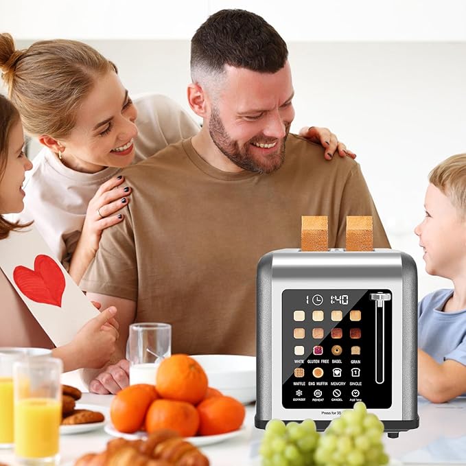 2 Slice Toaster Touch Screen, Stainless Steel Toasters Digital Timer 2 Slot - Image 2