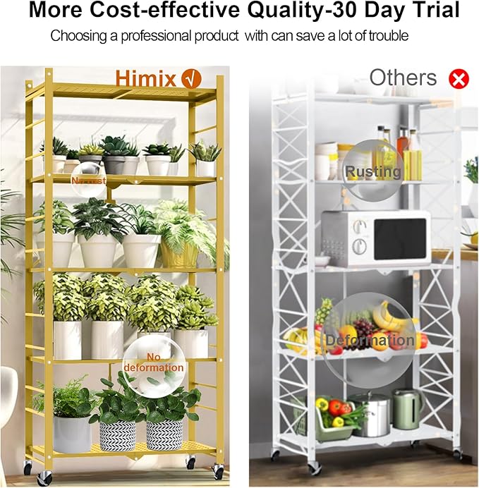 Storage Shelves with 20 Hooks, 5-Tier Foldable Shelves - Image 6