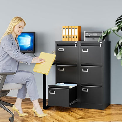 3 Drawer File Cabinet with Lock, Metal Filing Cabinets - Image 2