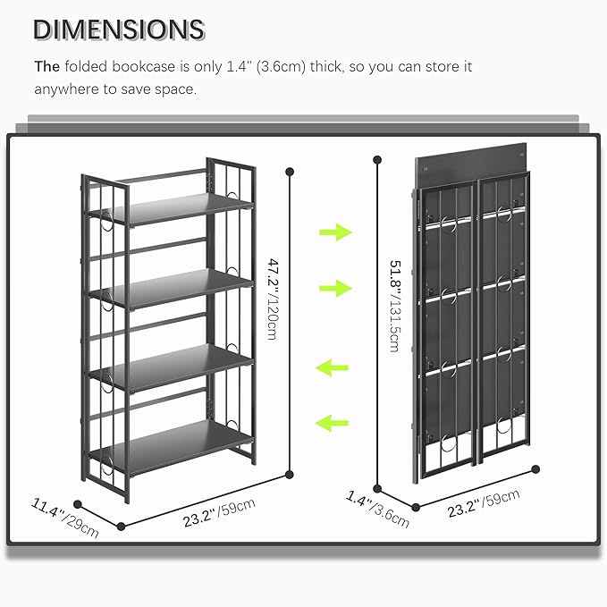 4NM No Assembly 4 Tiers Folding Bookshelf, 47.2" H Foldable Storage Shelves - Image 2