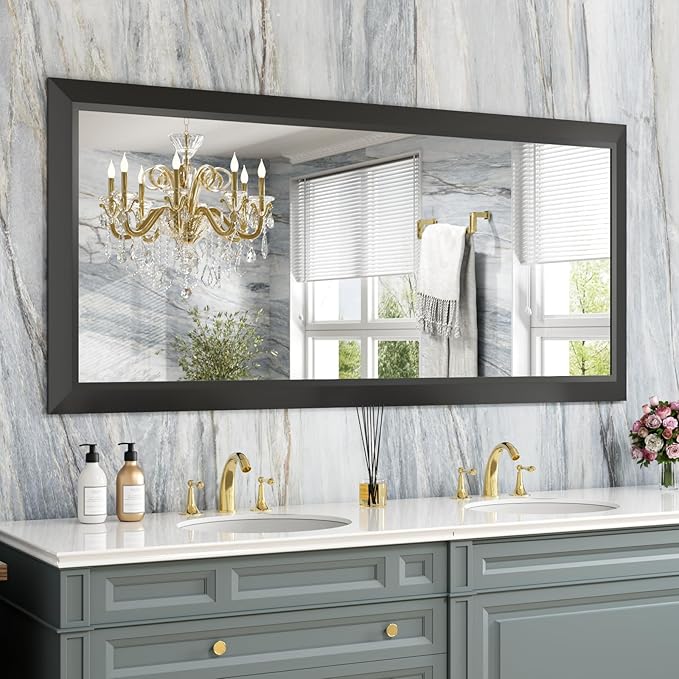 Amorho Black Bathroom Mirror, 60 X28 Inch Thick Metal Framed Wall Mirrors by Amorho