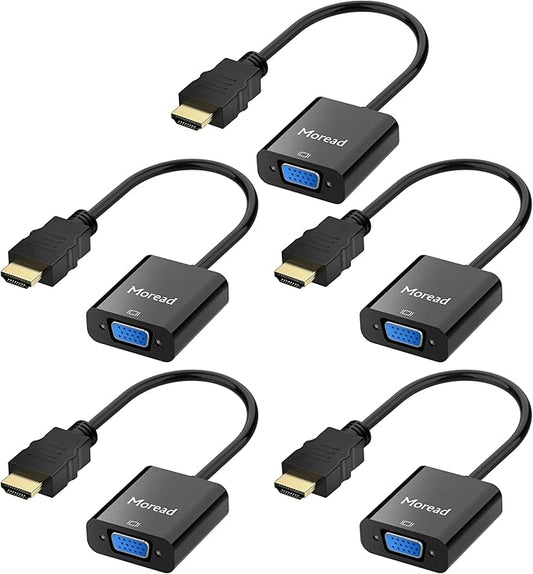 Moread HDMI to VGA, 5 Pack, Uni-Directional Gold-Plated HDMI to VGA Adapter by MoreadDirect