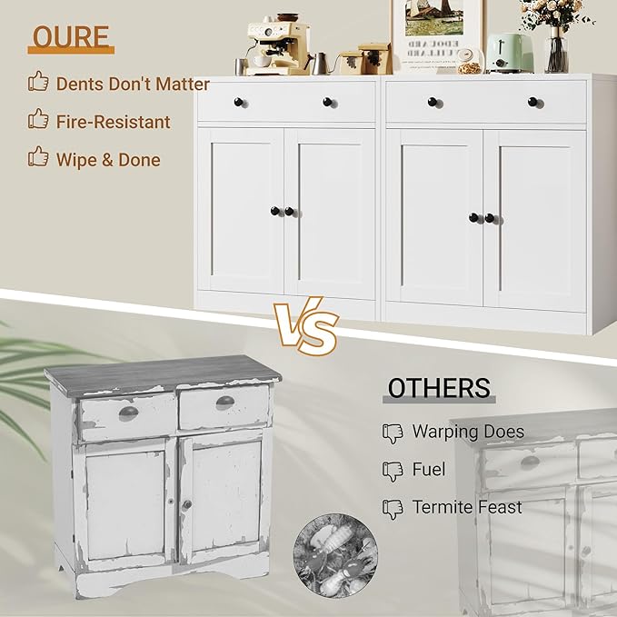Metal Storage Cabinet with 2 Doors and 1 Drawer, Farmhouse Buffet Cabinet with - Image 5