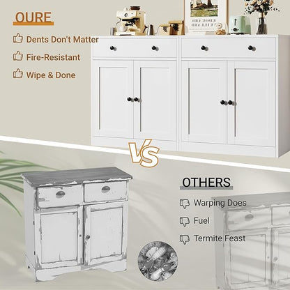 Metal Storage Cabinet with 2 Doors and 1 Drawer，Farmhouse Buffet Cabinet with - Image 7