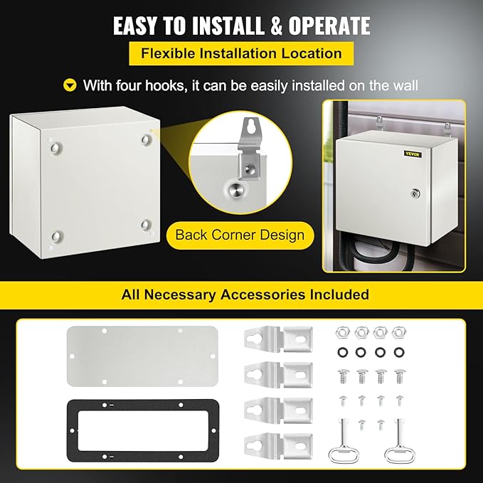 VEVOR NEMA Steel Enclosure 12×12×8, NEMA 4X Steel Electrical Box, IP66 - Image 6
