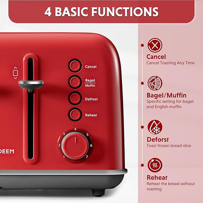 BUYDEEM DT640 4-Slice Toaster, Extra Wide Slots, Retro Stainless Steel - Image 2