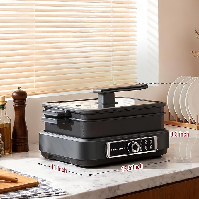 Electric Skillet, Techwood 7.5-Quart 2-in-1 Versatile Multi-Cooker - Image 7