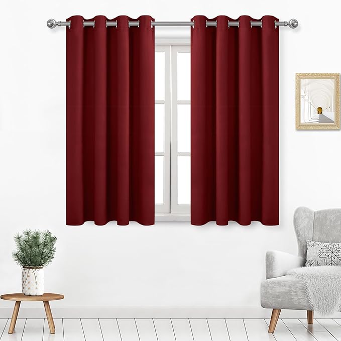 DWCN Thermal Curtains 45 Inches Long, Burgundy Blackout Drapes by DWCN