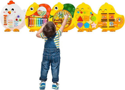 Chick Squad Activity Wall Busy Board Panels | 11-in-1 Wooden Sensory Wall Panel by WOODMAMTOY