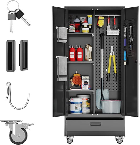 SUXXAN Broom Closet with Wheels 71"x 31.5"x15.75", Metal Cleaning Cabinets with by SUXXANFurniture