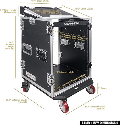 Sound Town Heavy-Duty 1/2" 14U PA DJ Rack/Road Case - Image 6
