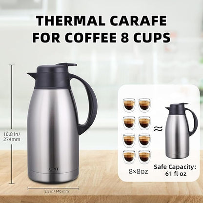 GiNT Stainless Steel Thermal Coffee Carafe, Double Walled Vacuum Water and - Image 2