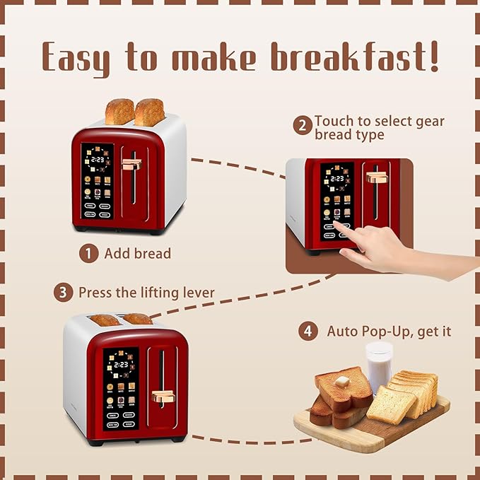 SEEDEEM Toaster 2 Slice with Touch Screen, Faster Heating Speed, 7 Shade Setting - Image 6