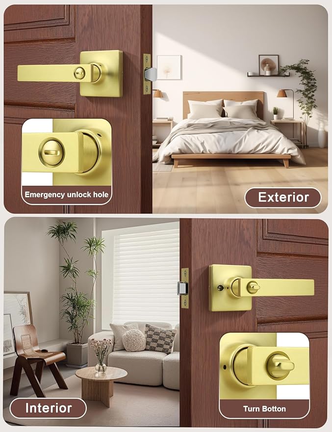 Mengico 2 Pack Gold Privacy Lever Door Handle Interior - Image 3
