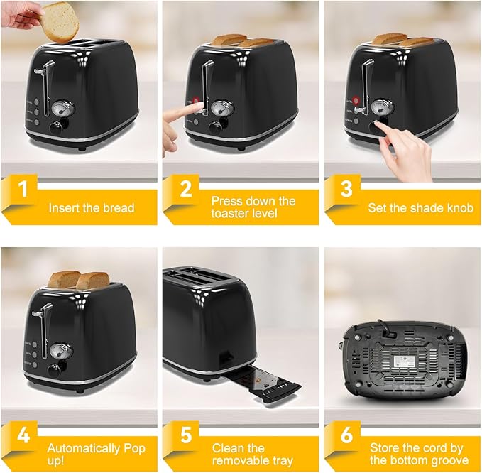 Toaster 2 slice, Retro Stainless Steel Toaster - Image 5